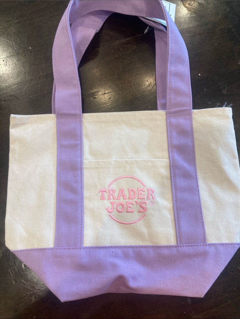 Trader Joe’s Lavender & White Canvas Tote Bag Reusable Grocery Shopping Bag - Picture 4 of 9